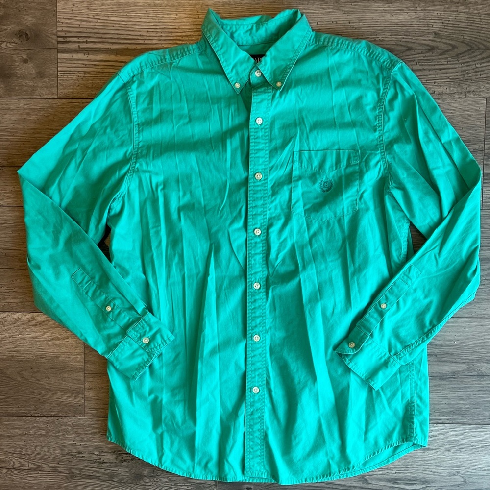 Chaps Men’s Iconic Poplin Long Sleeve Button Down Dress Shirt Cotton Green Large